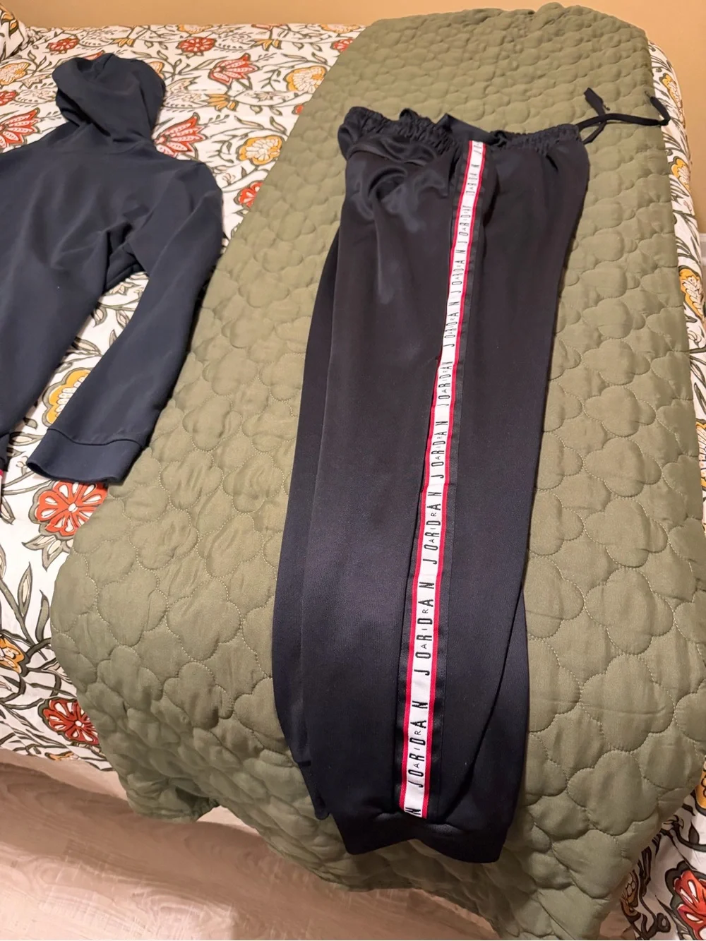 Jordan Black Hoodie and Track Pants with White Jumpman and Red Trim